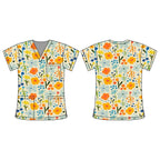 CREAM FLORAL SCRUB TOP