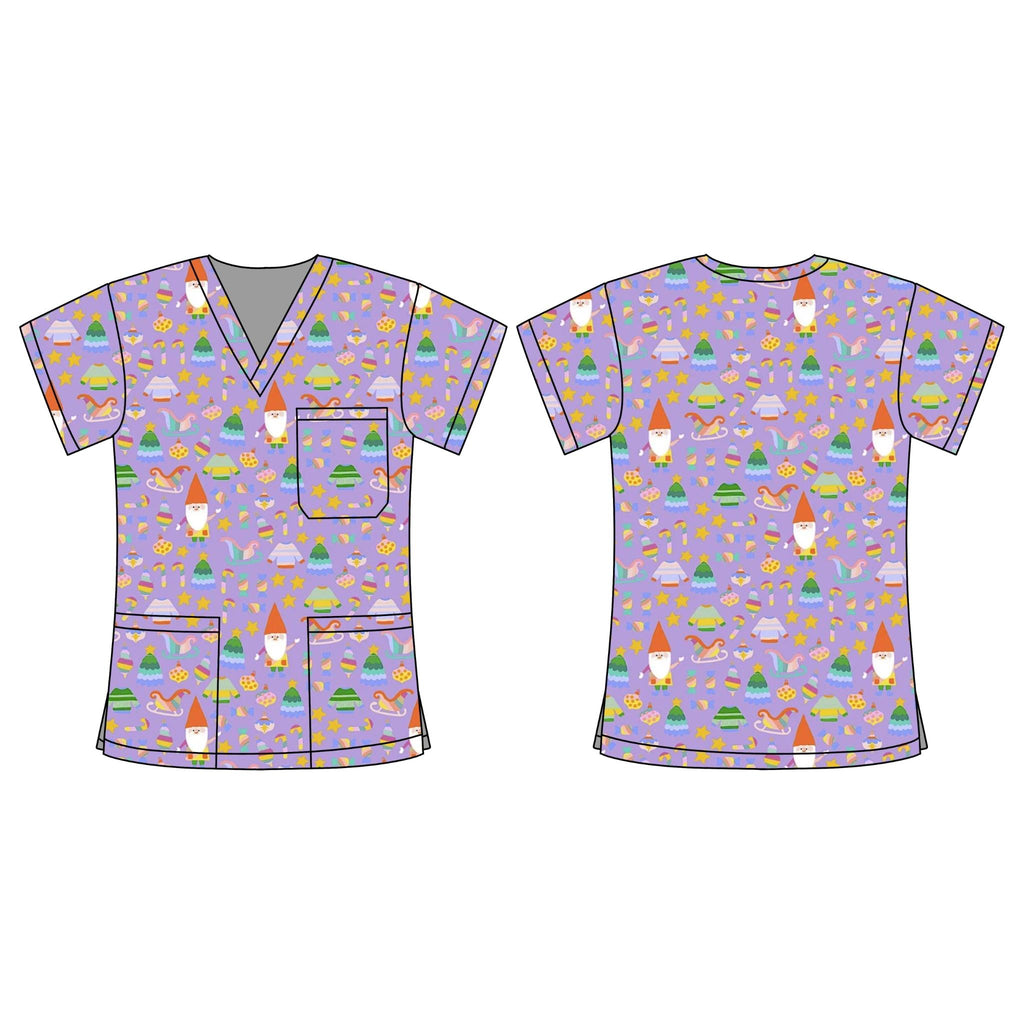 PURPLE XMAS GNOME SCRUB TOP