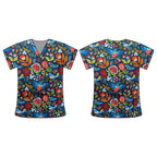 NAVY BIRDS & FLORAL SCRUB TOP