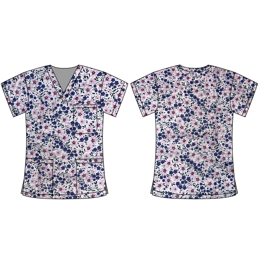 PURPLE FLORALS SCRUB TOP