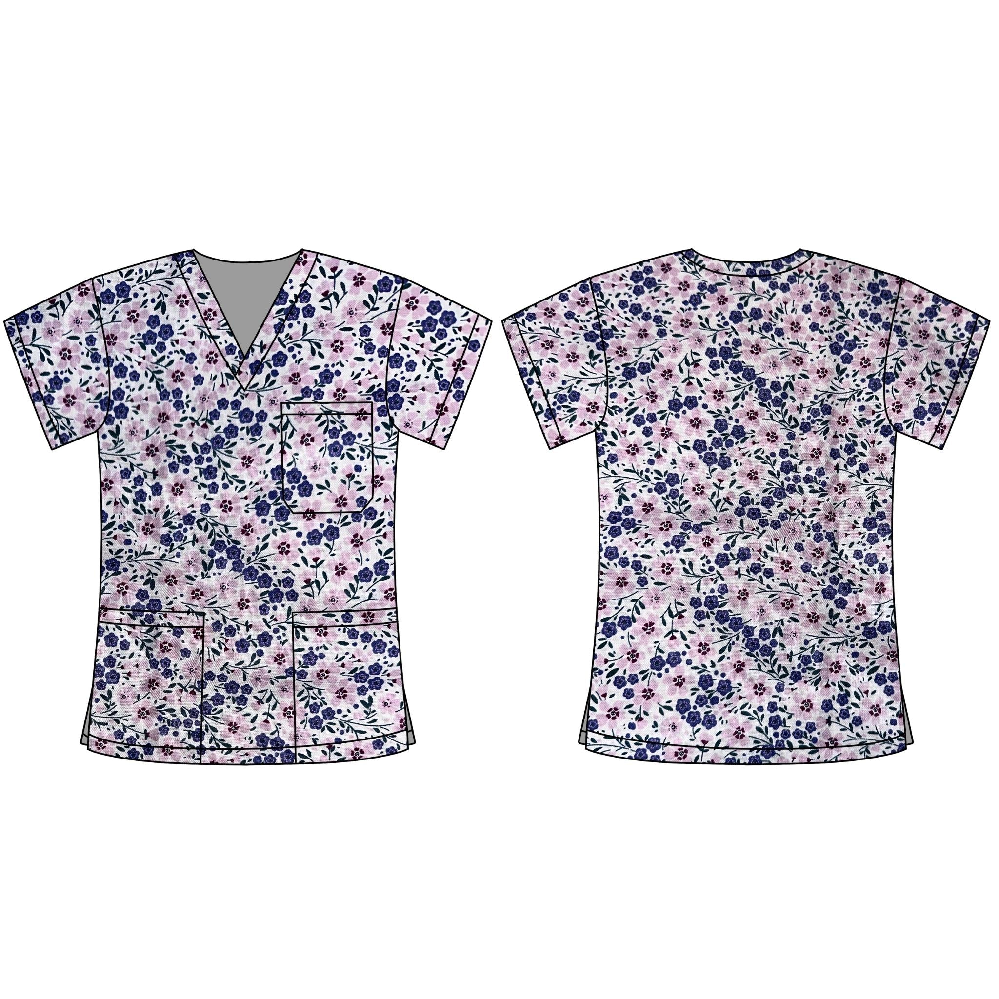 PURPLE FLORALS SCRUB TOP