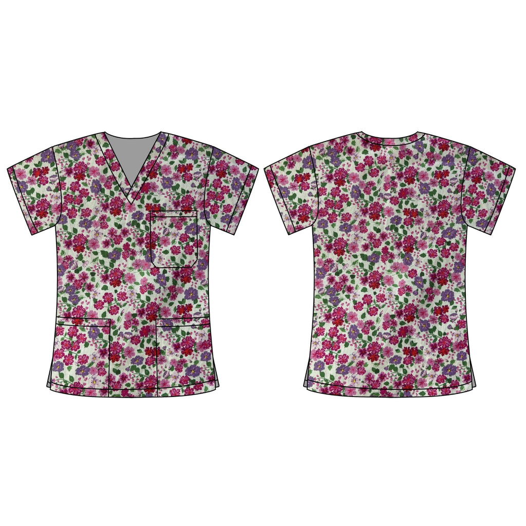 PINK FLORALS SCRUB TOP