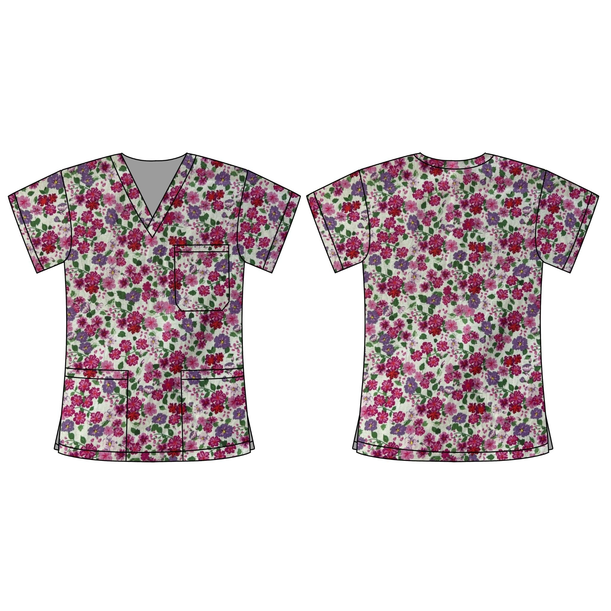 PINK FLORALS SCRUB TOP