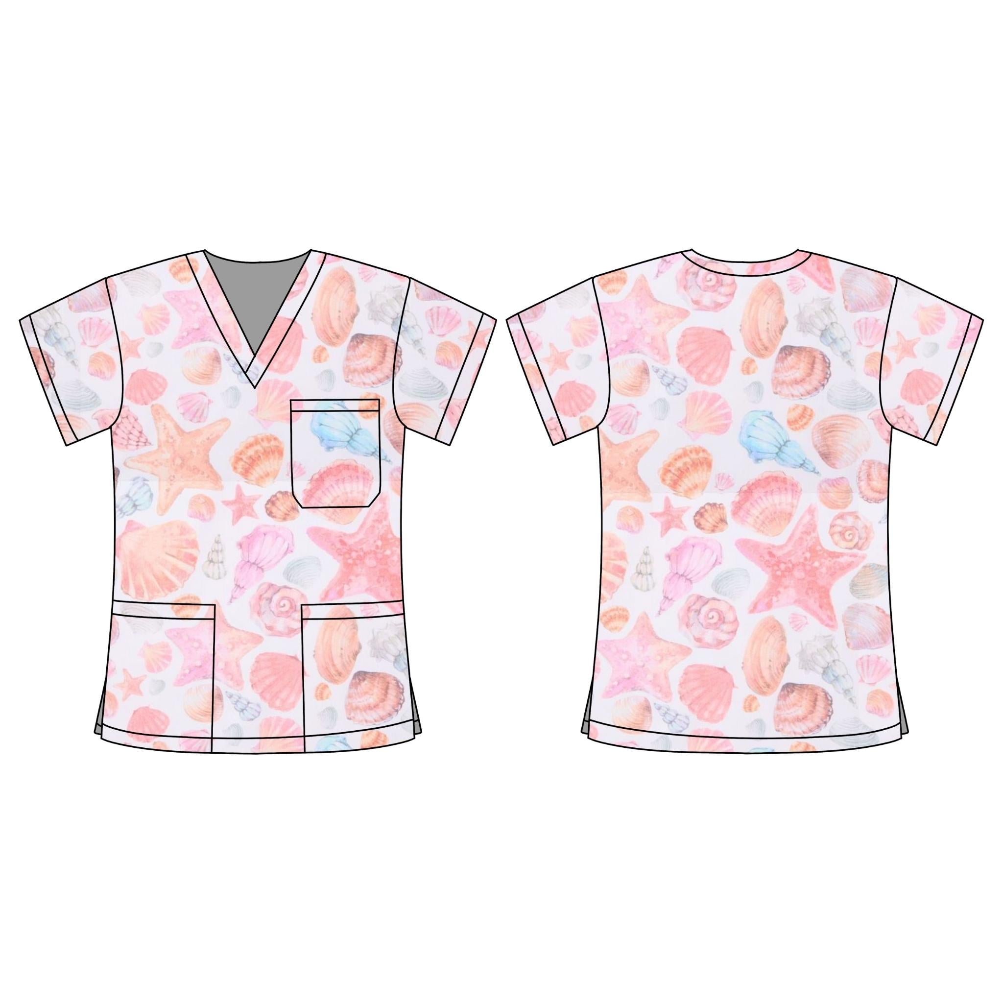 SEA SHELLS SCRUB TOP