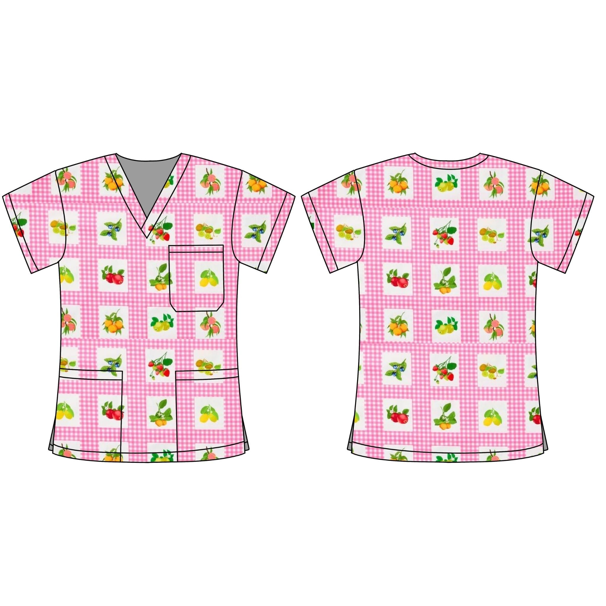 GINGHAM FRUIT SCRUB TOP