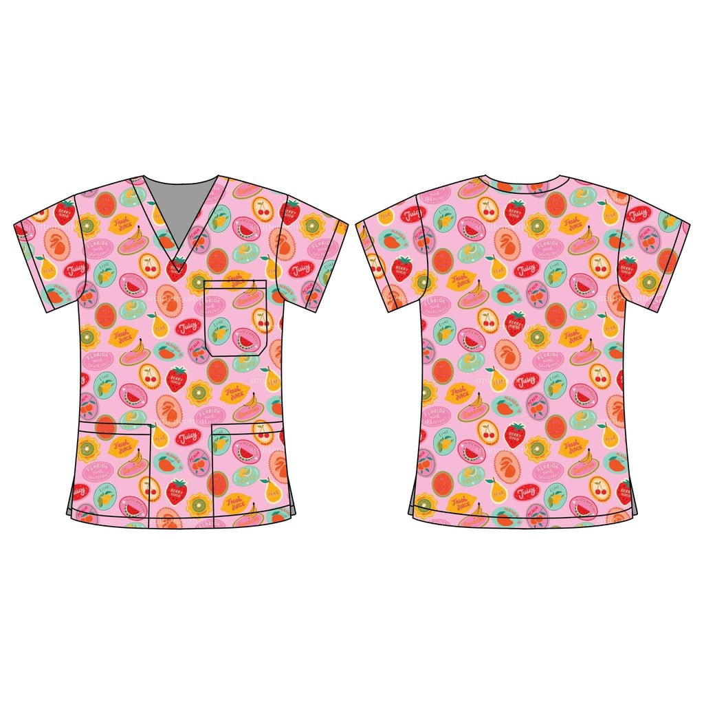 FRUIT STICKER SCRUB TOP