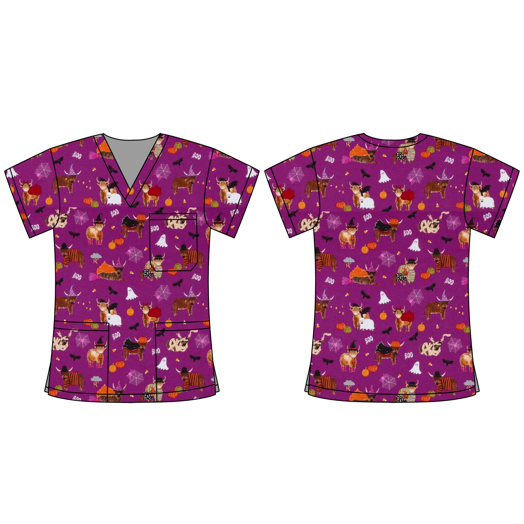 SPOOKY COWS SCRUB TOP