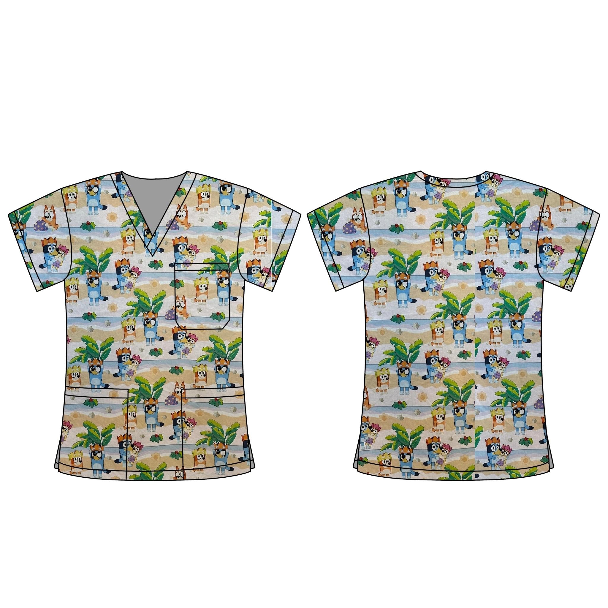 BEACHY BLUEY SCRUB TOP