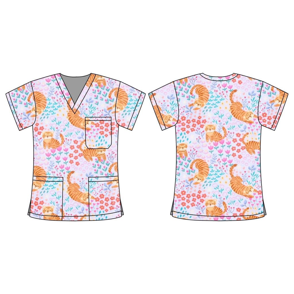 SPRING TIGERS SCRUB TOP