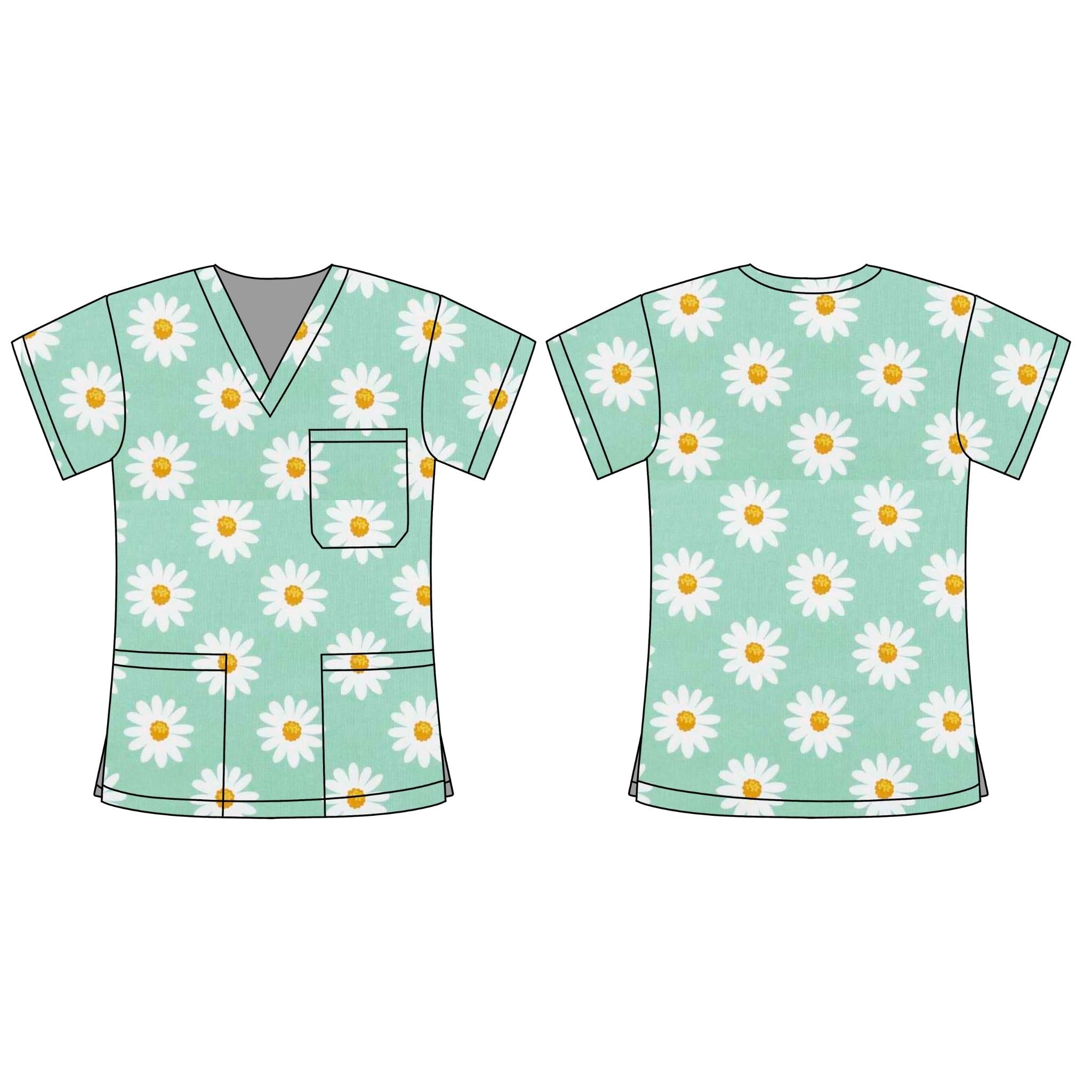 GREEN DAISY SCRUB TOP