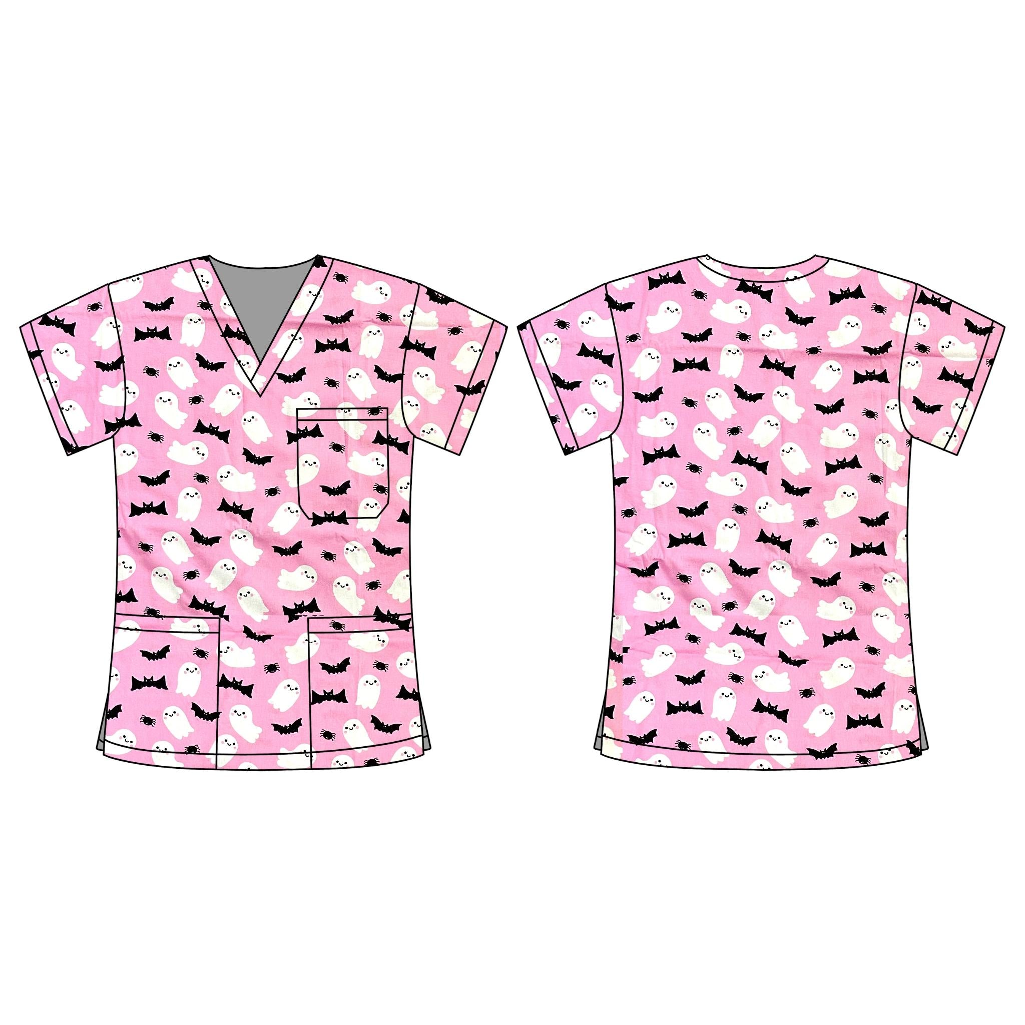 PINK GHOST SCRUB TOP
